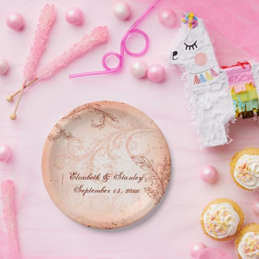  koraalblad met bloeiende herfstbruiloft papieren bordje (Feest)