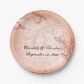  koraalblad met bloeiende herfstbruiloft papieren bordje (Voorkant)