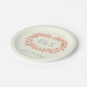 Koraalblad met lijst monogram bruiloft papieren bordje