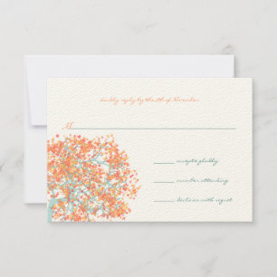 Koraalbladeren Aqua Blue Tree Weddenschap RSVP Kaartje