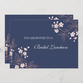 Koraalblauw Floral Bridal Lunch Invitation Cards Kaart (Voorkant / Achterkant)