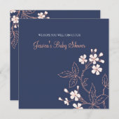 Koraalblauw Floral Custom Baby Shower Invitaties Kaart (Voorkant / Achterkant)