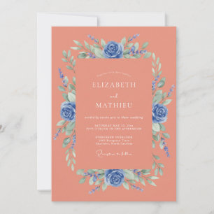 Koraalblauw levendig lentewedding kaart