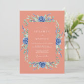 Koraalblauw levendig lentewedding kaart (Staand voorkant)