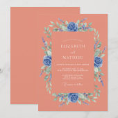 Koraalblauw levendig lentewedding kaart (Voorkant / Achterkant)