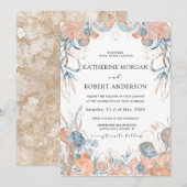 koraalblauw luchtige bloemen romantische bruiloft kaart (Voorkant / Achterkant)