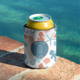 Koraalblauw nautisch monogram blikjeskoeler