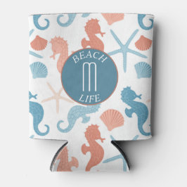 Koraalblauw nautisch monogram blikjeskoeler