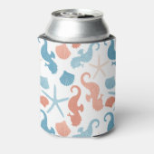 Koraalblauw nautisch monogram blikjeskoeler (Blikje Achterkant)