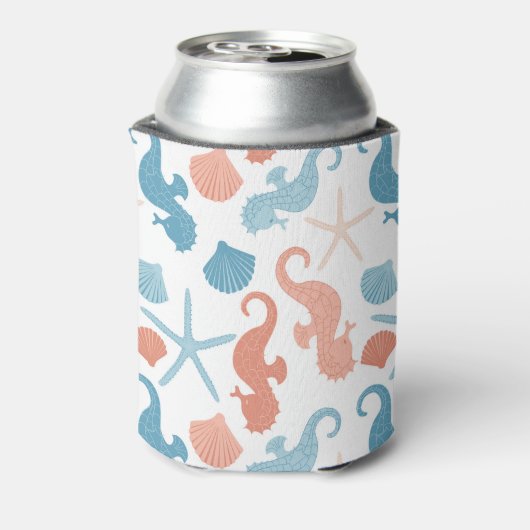 Koraalblauw nautisch monogram blikjeskoeler (Blikje Achterkant)