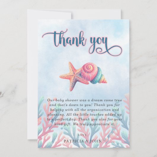 Koraalblauw onder het Zee Marine Life Baby shower Bedankkaart (Voorkant)