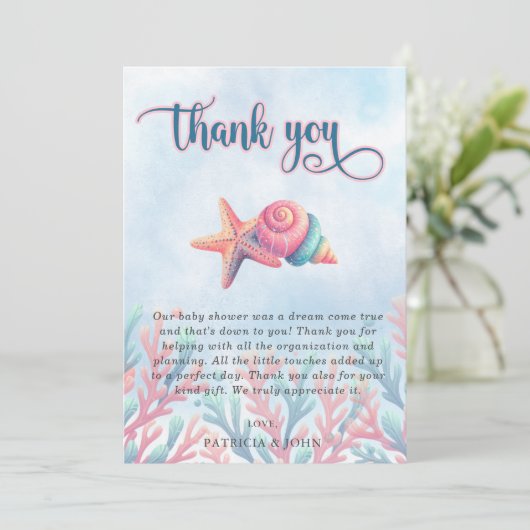 Koraalblauw onder het Zee Marine Life Baby shower Bedankkaart (Staand voorkant)