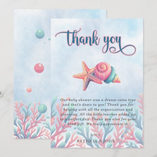Koraalblauw onder het Zee Marine Life Baby shower Bedankkaart (Voorkant / Achterkant)