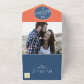 Koraalblauwe bruiloft in één uitnodiging (Buitenkant)