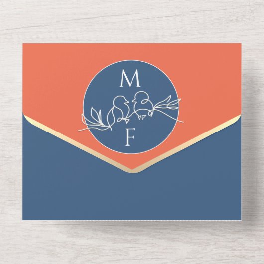 Koraalblauwe bruiloft in één uitnodiging (Achterkant)