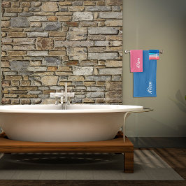 Koraalblauwe golf abstracte naam bad handdoek