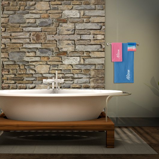 Koraalblauwe golf abstracte naam bad handdoek