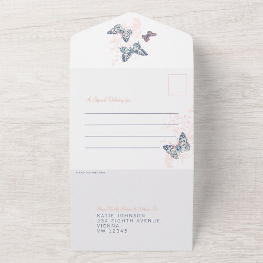 Koraalblauwe inktvlinten fotomaaltijd RSVP All In One Uitnodiging (Buitenkant)