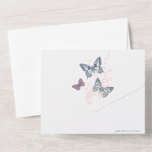 Koraalblauwe inktvlinten fotomaaltijd RSVP All In One Uitnodiging (Achterkant)