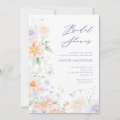 Koraalblauwe Wilde Bloem Bruidsfeest Uitnodiging  (Voorkant)