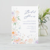 Koraalblauwe Wilde Bloem Bruidsfeest Uitnodiging  (Staand voorkant)