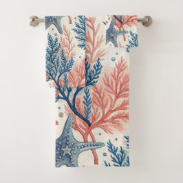 KORAALBLOEME TAN ZEESTER EN WATERPLANTEN BAD HANDDOEK