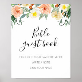 Koraalbloemen Bijbelgastenboek bruiloft bord Poster