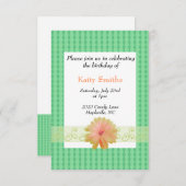 Koraalbloemen en diamanten uitnodiging (Voorkant / Achterkant)