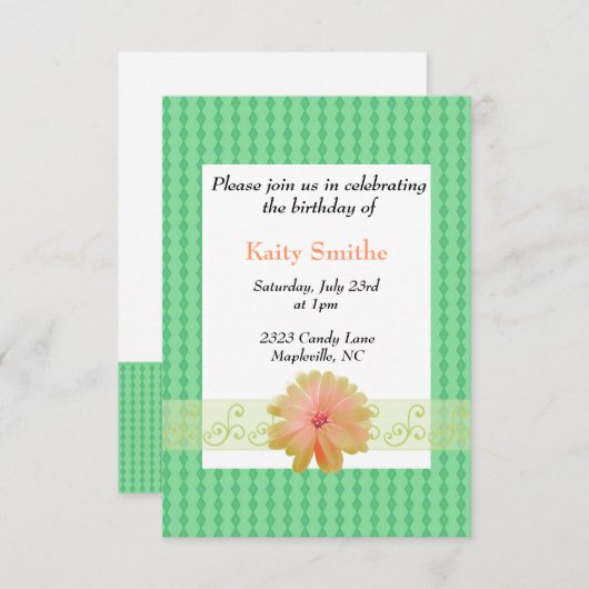 Koraalbloemen en diamanten uitnodiging (Voorkant / Achterkant)