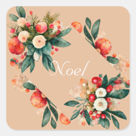 Koraalbloemen en Kerst sticker van vruchten