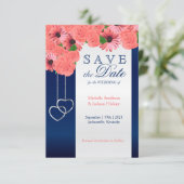 Koraalbloemen en marineblauw - Bewaar de datum Save The Date (Staand voorkant)