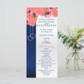 Koraalbloemen en marineblauw - programma programmakaart (Staand voorkant)
