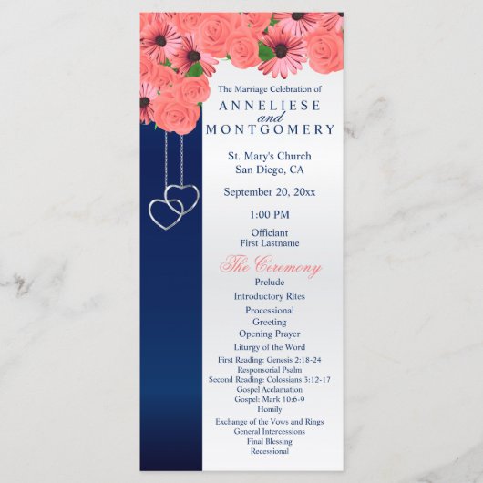 Koraalbloemen en marineblauw - programma programmakaart (Voorkant)