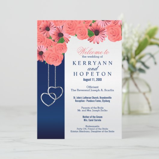 Koraalbloemen en Navy Blue - Programma Programmakaart (Staand voorkant)