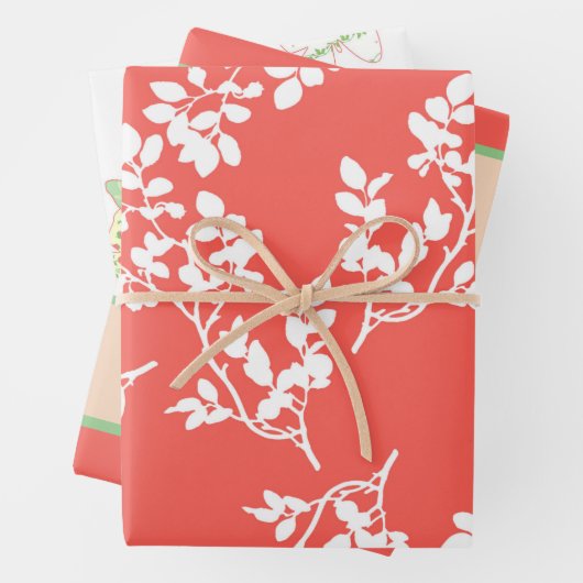 Koraalbloemen en witbloemen, strips en butavlies inpakpapier vel (In situ)