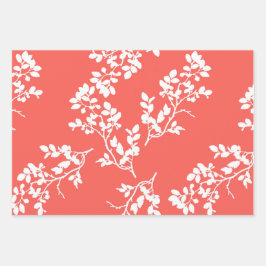 Koraalbloemen en witbloemen, strips en butavlies inpakpapier vel