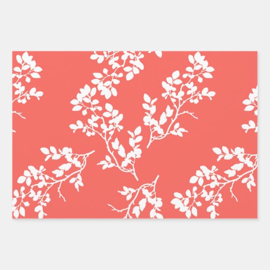 Koraalbloemen en witbloemen, strips en butavlies inpakpapier vel (Voorkant)