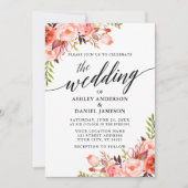 Koraalbloemen Moderne kalligrafie bruiloft Kaart (Voorkant)