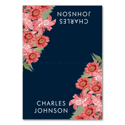 Koraalbloemen op marineblauw huwelijk | Kaarten pl (Voorkant)