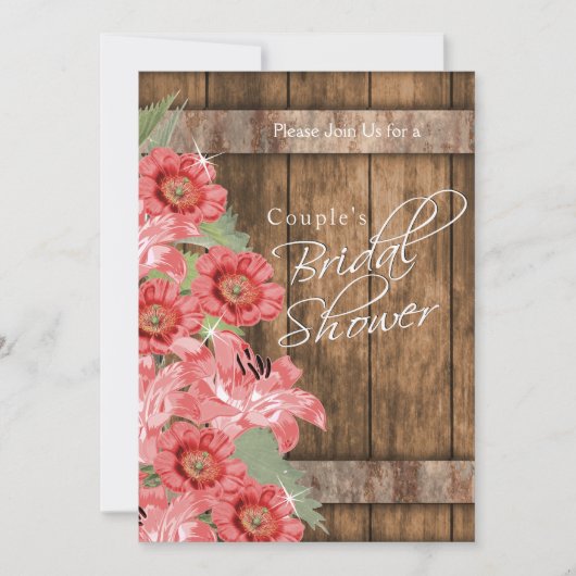 Koraalbloemen op Rustiek Hout - Vrijgezellenfeest Kaart (Voorkant)