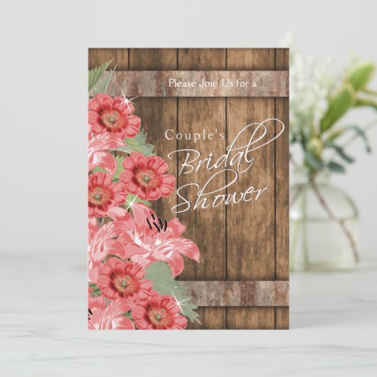 Koraalbloemen op Rustiek Hout - Vrijgezellenfeest Kaart (Staand voorkant)