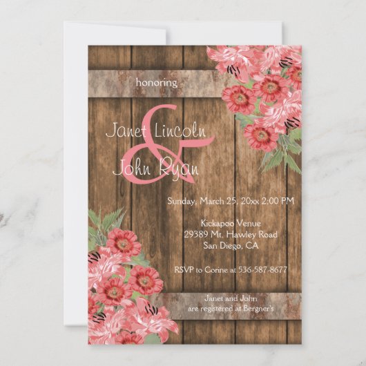 Koraalbloemen op Rustiek Hout - Vrijgezellenfeest Kaart (Achterkant)