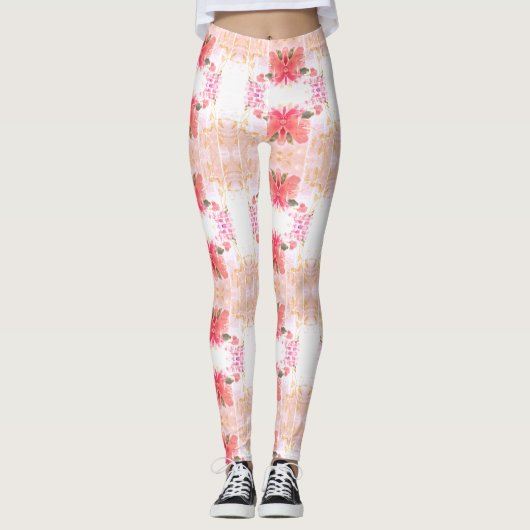 Koraalbloemig helder leggings (Voorkant)