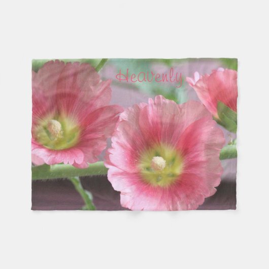 Koraalbloemige stokrozen fleece deken (Voorkant (Horizontaal))