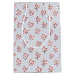 Koraalbloesem Takjes op Misty Blue Patroon  Medium Cadeauzakje