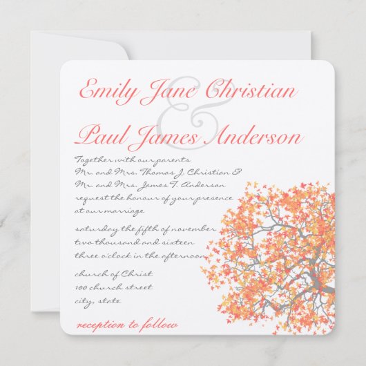 Koraalboom grijze boomstamboom RaspberryWedding In Kaart (Voorkant)