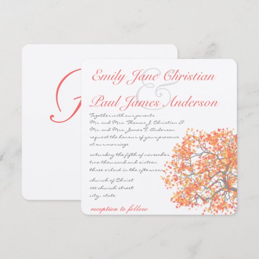 Koraalboom grijze boomstamboom RaspberryWedding In Kaart (Voorkant / Achterkant)