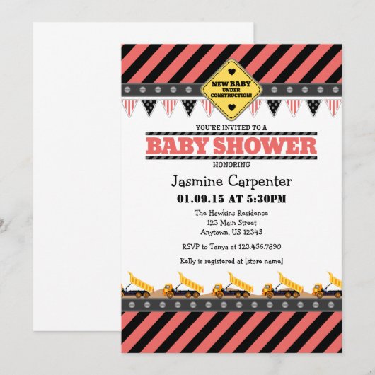 Koraalbouw Baby shower Uitnodiging (Voorkant / Achterkant)