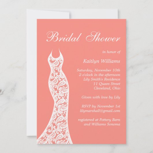 Koraalbridal Shower Invitation Kaart (Voorkant)