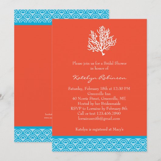 Koraalbridal Shower Invitation Kaart (Voorkant / Achterkant)
